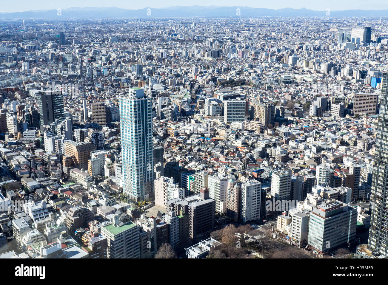 Panorama der Metropole Tokio von der Aussichtsplattform des Nordturms des Tokyo Metropolitan Government Building in Shinjuku Komplex. Stockfoto