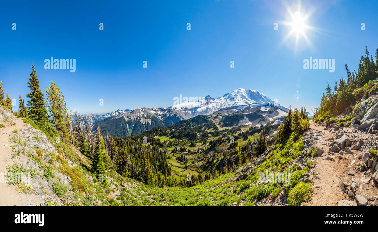 Eine 180-Grad-Panorama auf der Burroughs Bergweg in Mount Rainier Nationalpark, Washington, USA. Stockfoto