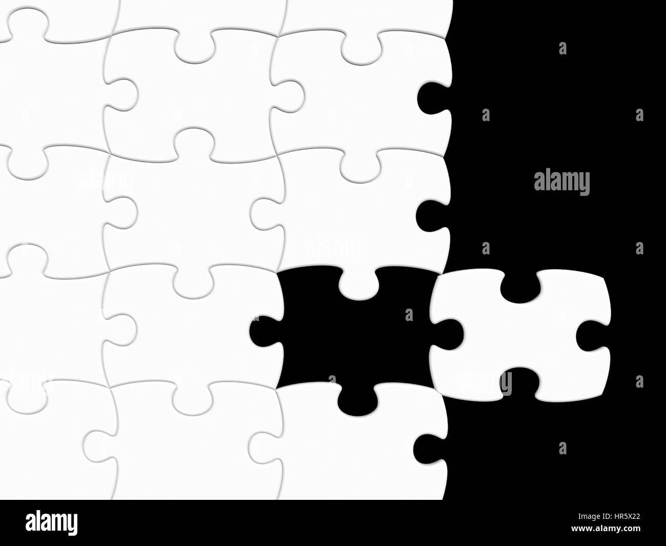 schwarz / weiß Puzzle mit einem fehlenden Stück - 3d render Stockfoto