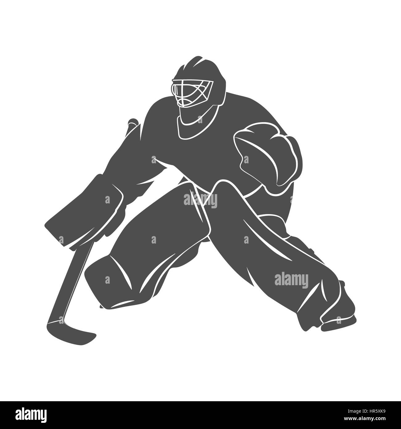 Silhouette Torwart Eishockeyspieler auf weißem Hintergrund. Foto-Illustration. Stockfoto