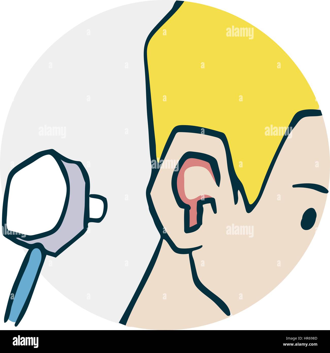 Probleme mit den Ohren. Überprüfen Sie die Ohren Stethoskop. Symbol zu medizinischen Themen. Beispiel für einen lustigen Cartoon-Stil Stock Vektor