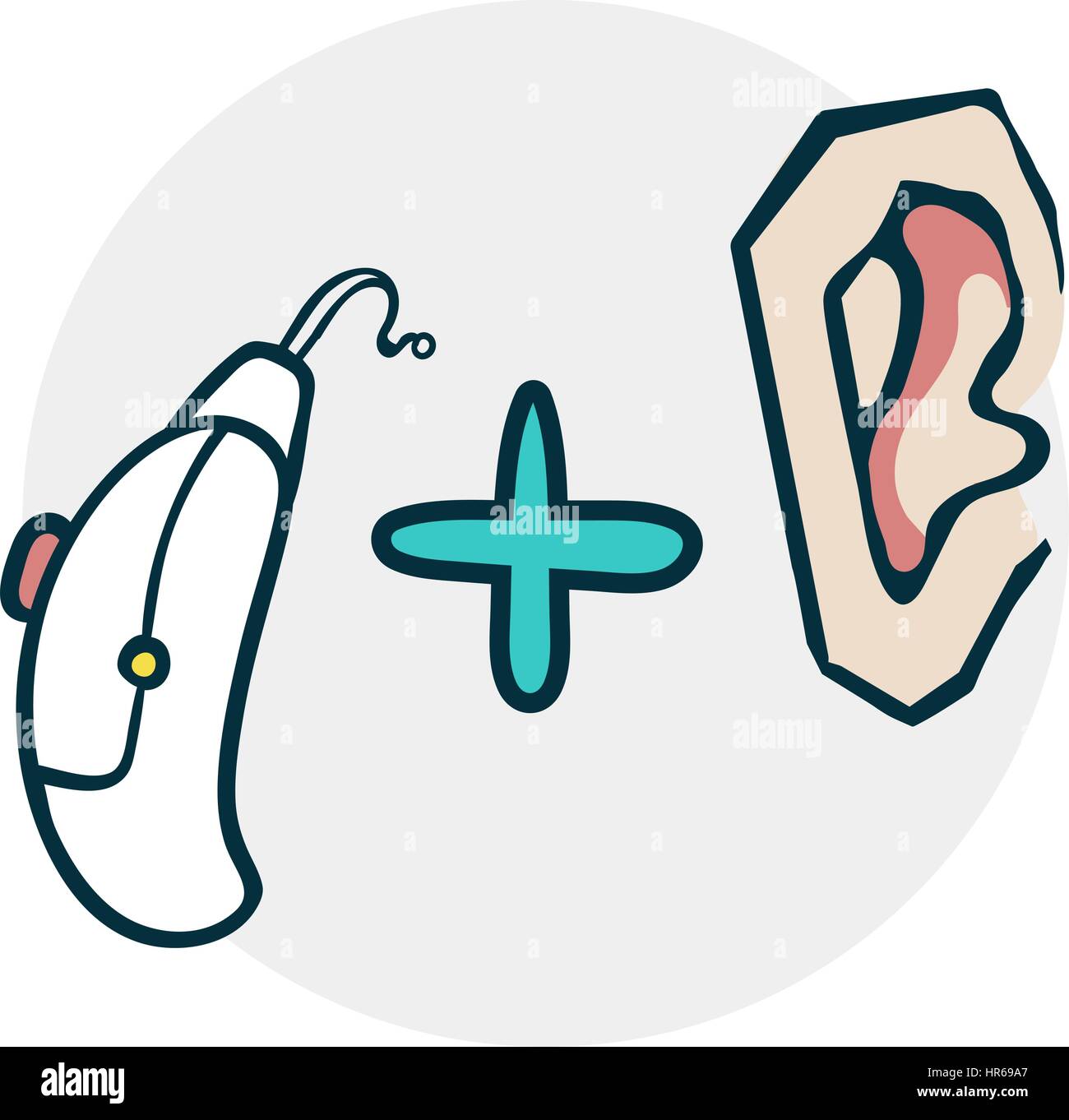 Probleme mit dem hören und Hörgeräte. Symbol zu medizinischen Themen. Beispiel für einen lustigen Cartoon-Stil Stock Vektor