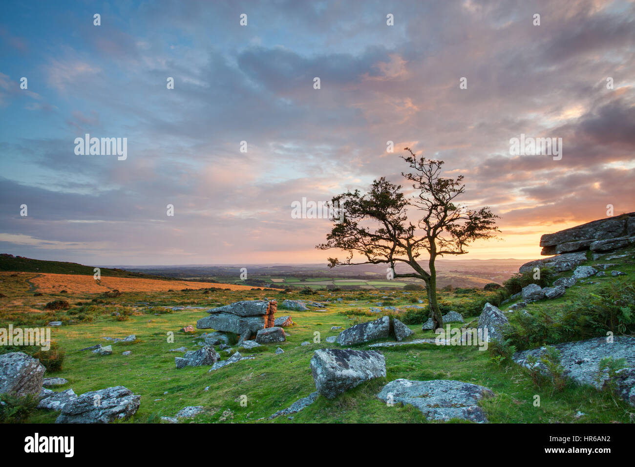 Sonnenuntergang am Feder Tor, Dartmoor Stockfoto