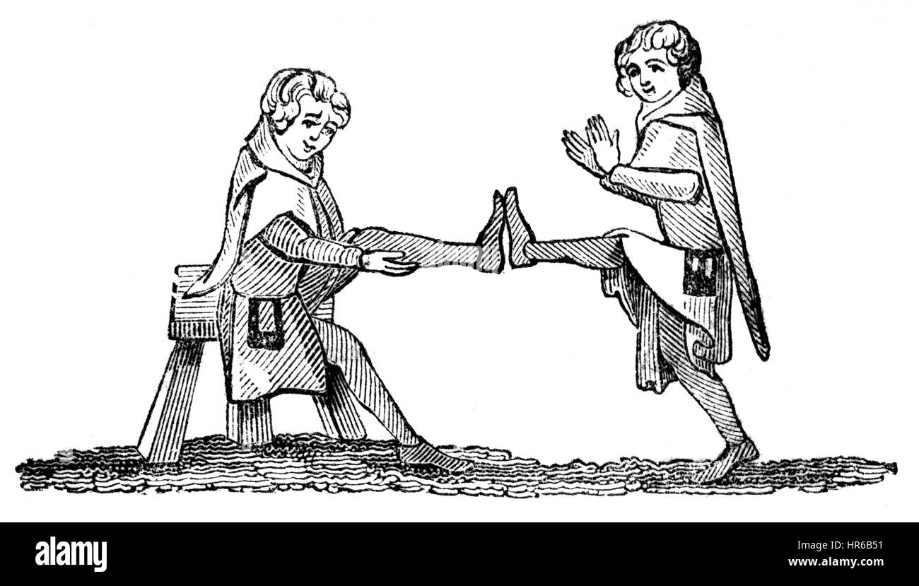 Ein Beispiel für eine Übung, die im 14. Jahrhundert in hoher Auflösung aus einem Buch gescannt auf Quintain üben gedruckt im Jahre 1831. Stockfoto