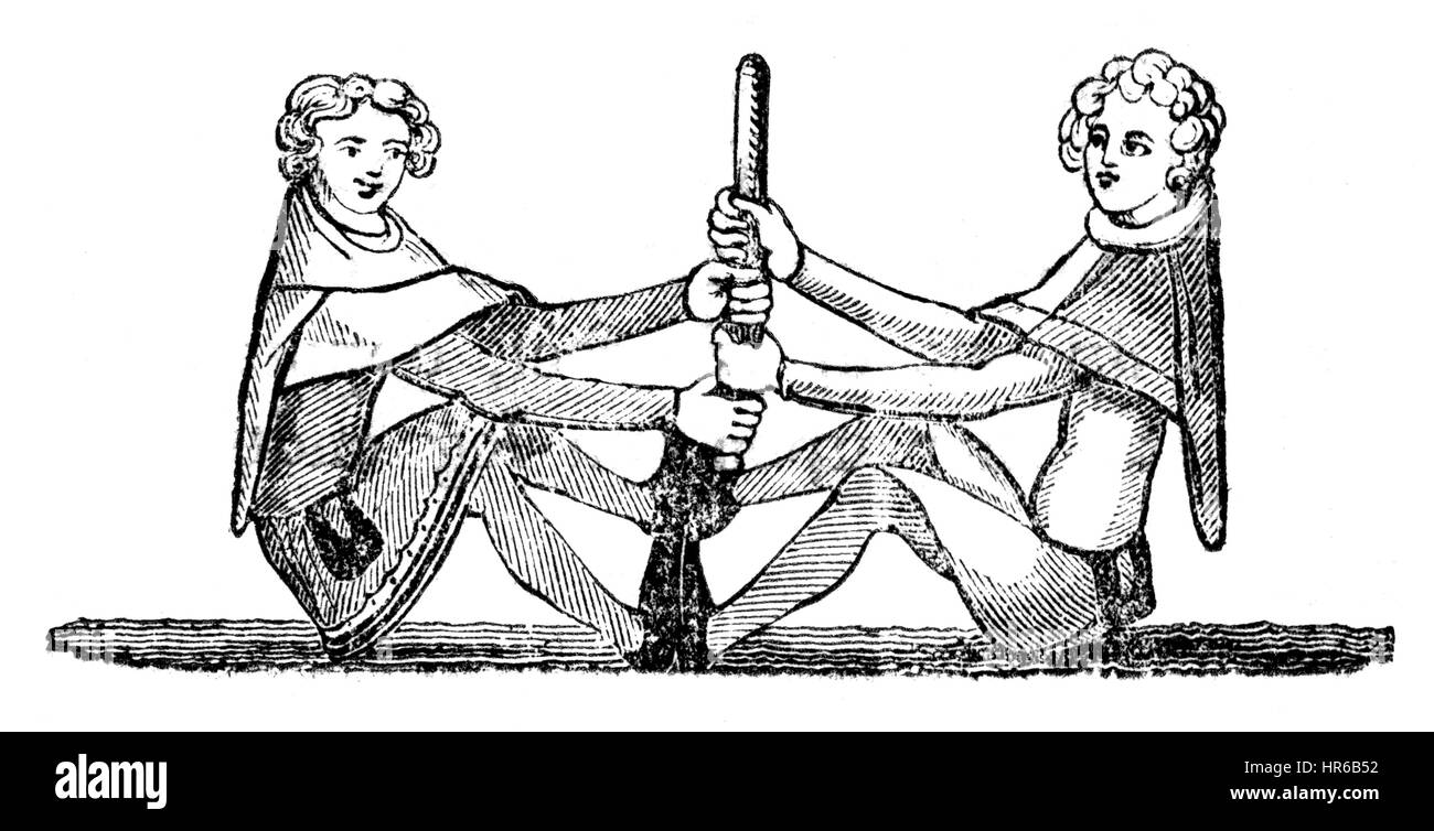 Ein Beispiel für eine Übung, die im 14. Jahrhundert in hoher Auflösung aus einem Buch gescannt auf Quintain üben gedruckt im Jahre 1831. Maide Leisg. Stockfoto
