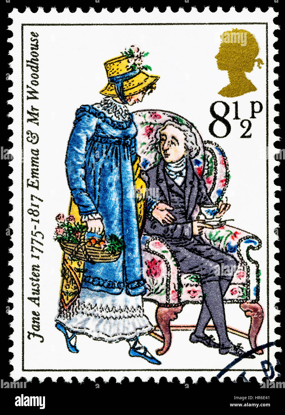 Vereinigtes Königreich - ca. 1975: verwendete Briefmarke gedruckt in Großbritannien anlässlich der Zweihundertjahrfeier der Schriftstellerin Jane Austen Stockfoto