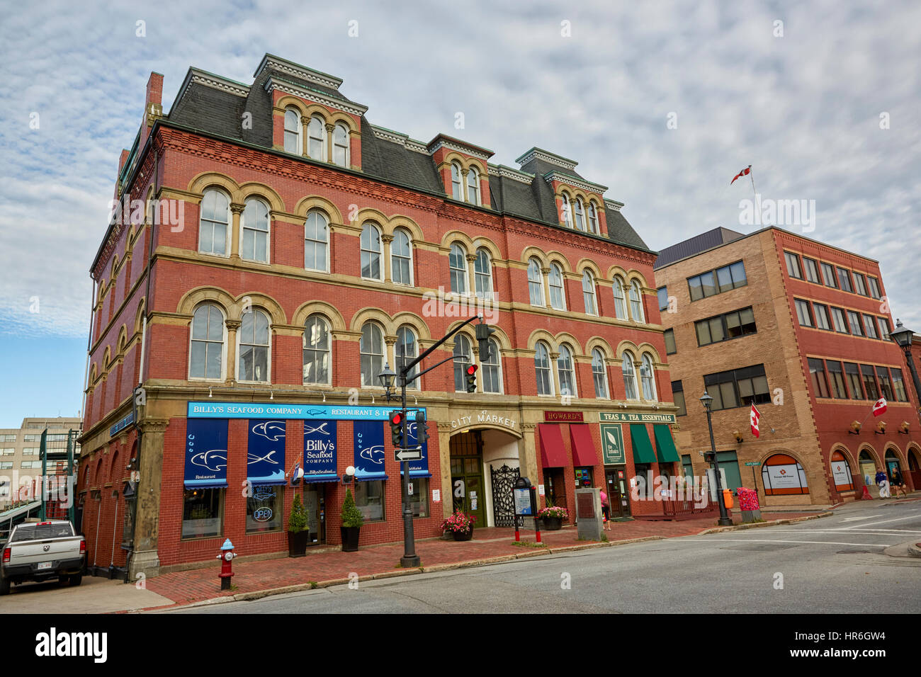 Saint John Stadt Marktgebäude mit Billys Fischrestaurant, Saint John, Nova Scotia, Kanada Stockfoto
