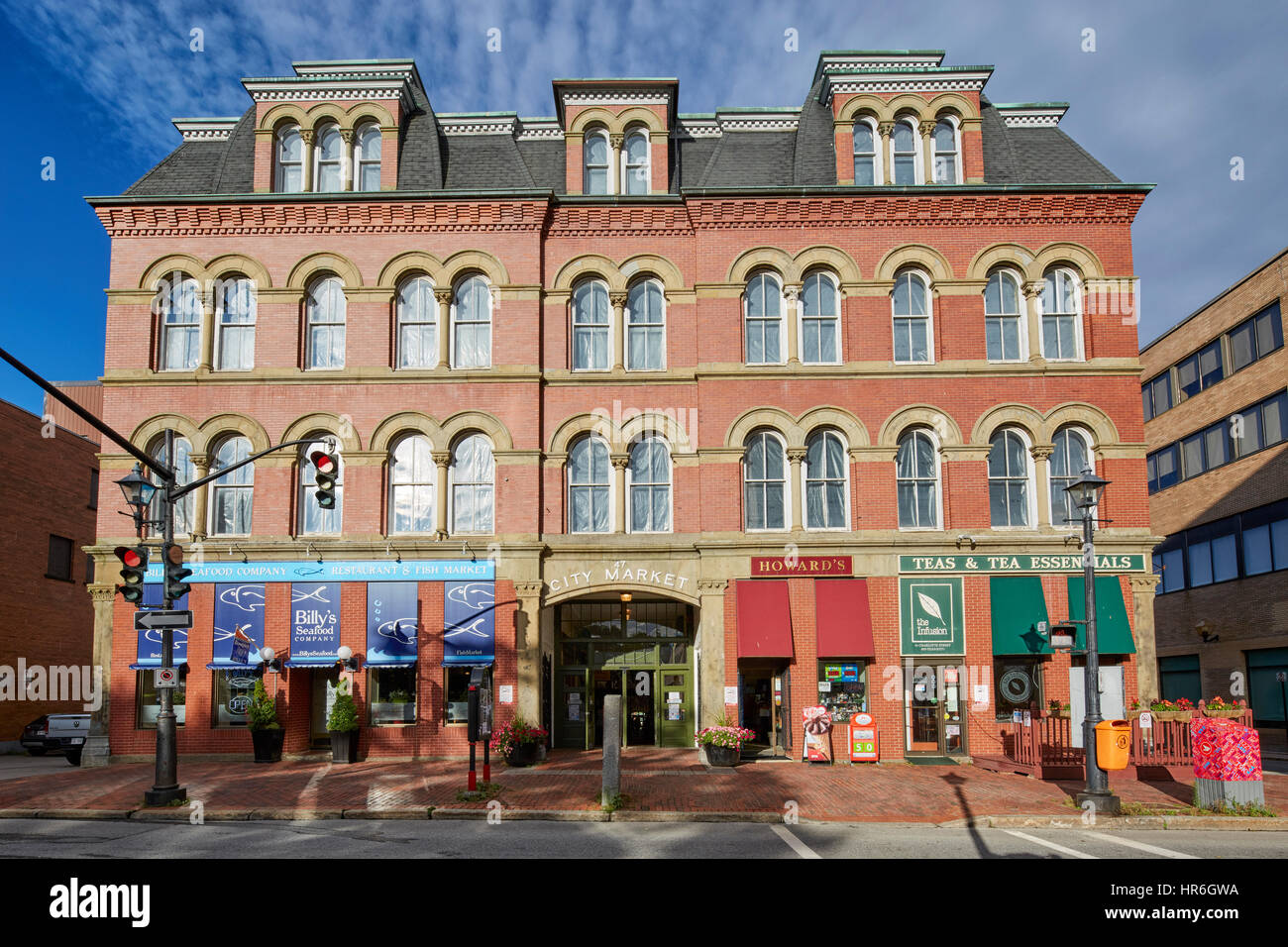 Saint John Stadt Marktgebäude mit Billys Fischrestaurant, Saint John, Nova Scotia, Kanada Stockfoto