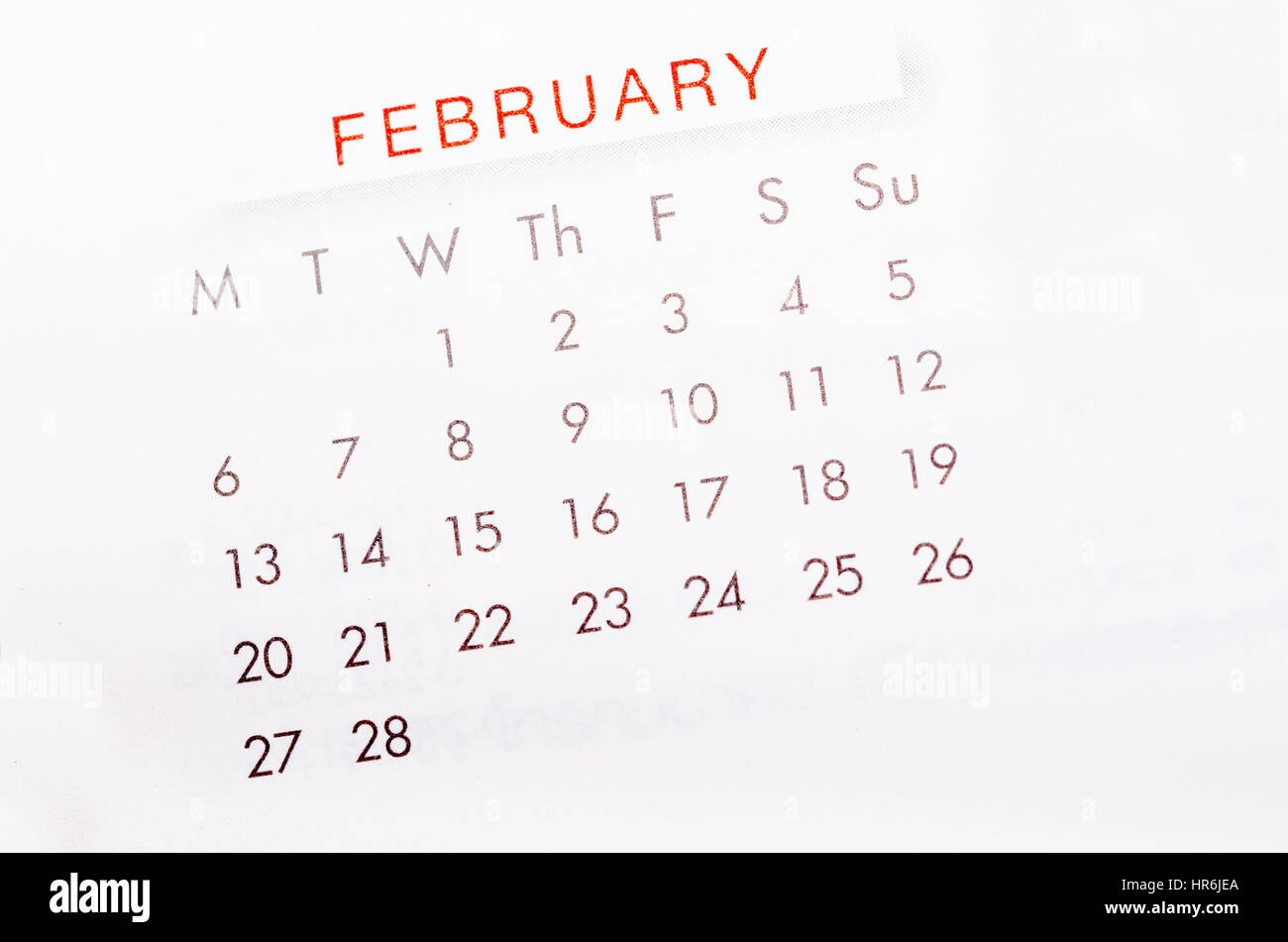 Close up Februar 2017 Kalenderseite. Stockfoto