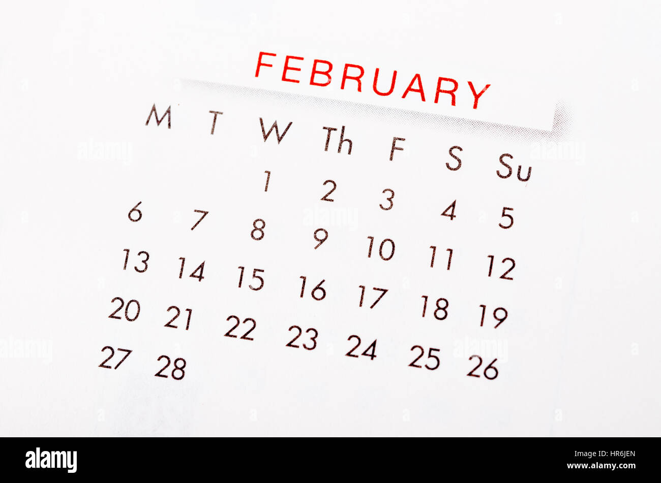 Close up Februar 2017 Kalenderseite. Stockfoto