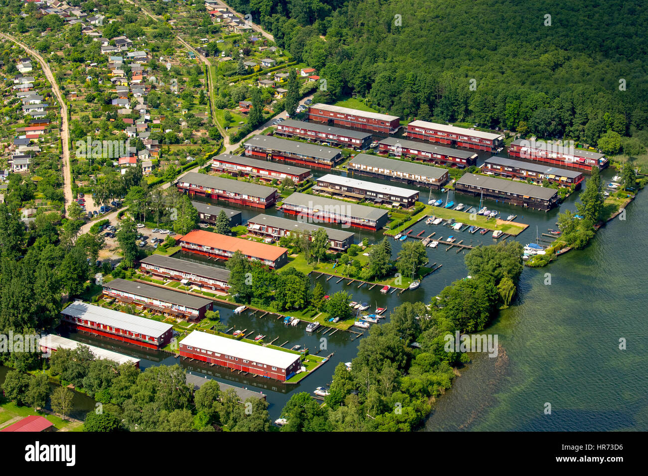 Stangengraben, Häuser Boot am Stiftsgraben, See Heidensee, Schwerin, MecklenburgVorpommern