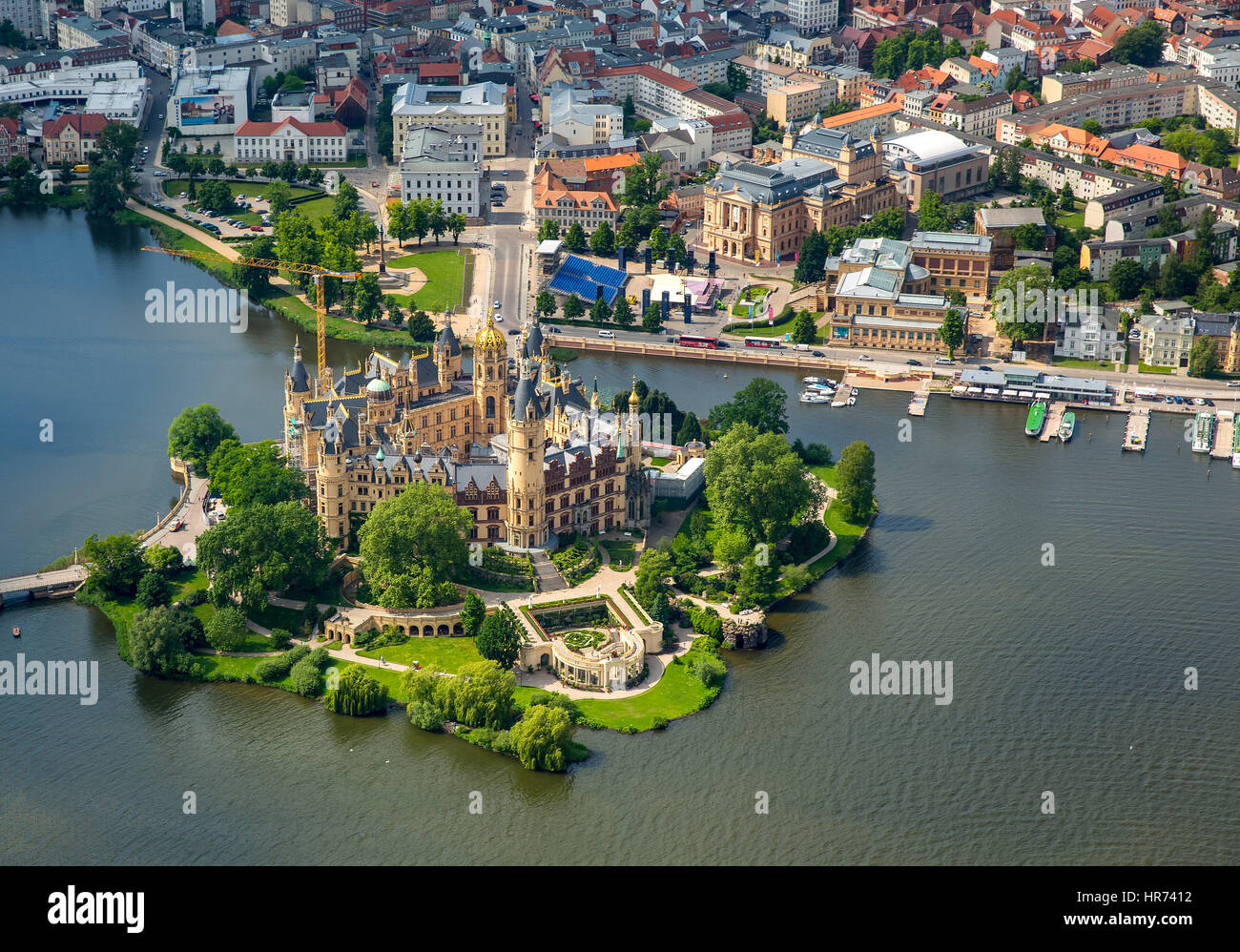 Schloss Schwerin, Schlossgarten, Burgsee, See-Schweriner See, Schweriner See, Mecklenburg-West Pomerania, Deutschland Stockfoto