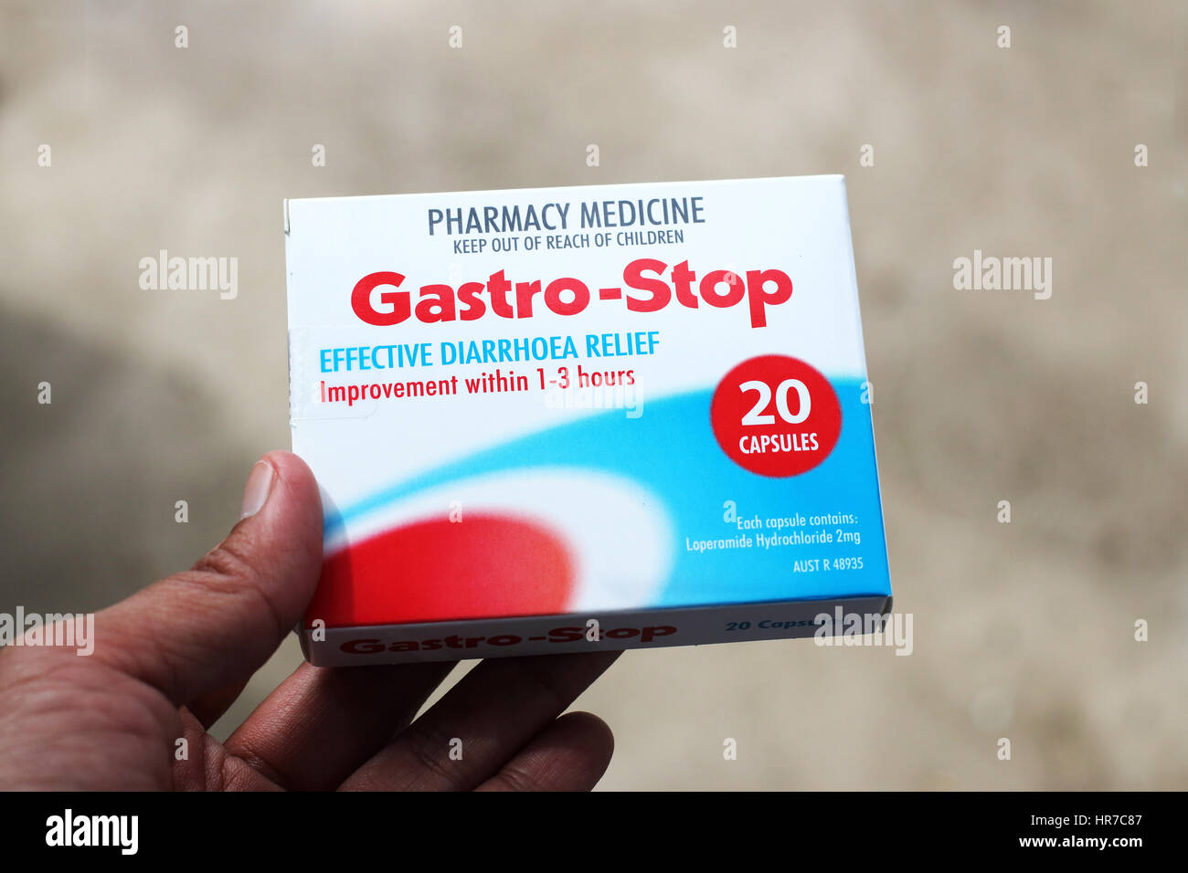 Gastro-Stop-Tabletten in Box-Verpackung Stockfoto