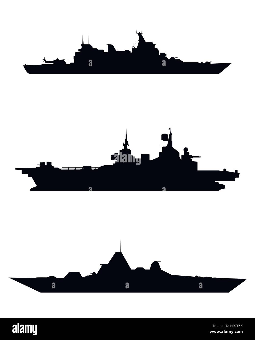 Vektor-Illustration der drei Kriegsschiff silhouette Stock Vektor