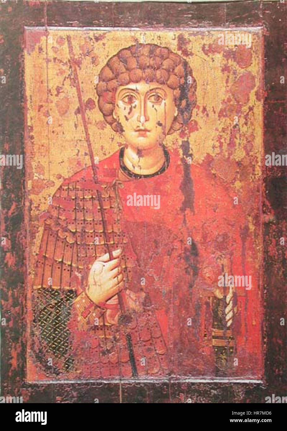 Das „St. George“-Bild aus dem Jahr 1170 stellt den legendären Ritter dar, der den Drachen tötet, ein Symbol für Ritterlichkeit, Tapferkeit und christliche Tugend, das in der mittelalterlichen christlichen Kunst weithin dargestellt wird. Stockfoto