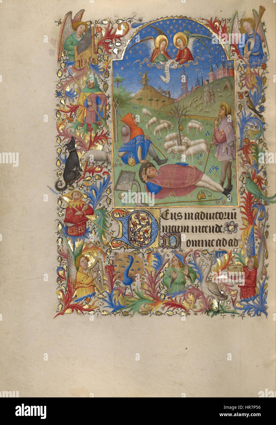 Das Gemälde „die Verkündigung an die Hirten“ des Spitzmeisters, das zwischen 1415 und 1425 aktiv war, zeigt den biblischen Moment, in dem Engel den Hirten die Geburt Christi verkünden. Das Werk zeigt den detaillierten gotischen Stil und religiöse Themen der Kunst des frühen 15. Jahrhunderts. Stockfoto