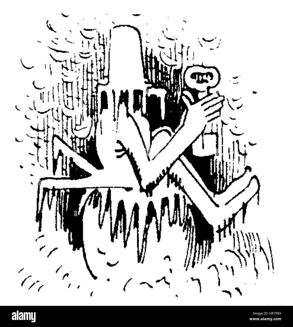 „Der Haarbeutel“ von W. Busch zeigt eine humorvolle Szene mit einem Haarbeutel. Die Illustration fängt Buschs charakteristischen satirischen Stil ein und bietet einen spielerischen Kommentar zur menschlichen Natur, typisch für seine Cartoons aus dem 19. Jahrhundert. Stockfoto