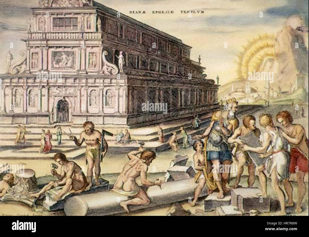 Der Artemis-Tempel war eines der sieben Weltwunder der Antike. In Ephesus gelegen, war es ein massiver Tempel, der der Göttin Artemis gewidmet war. Seine Pracht und sein architektonischer Stil haben spätere Tempelbauten und Sakralbauten beeinflusst. Stockfoto