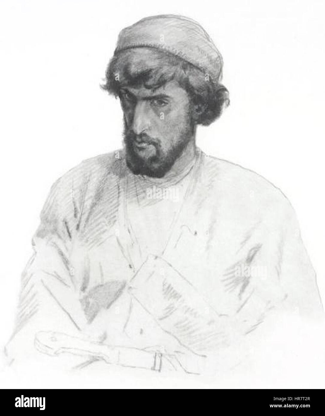 Das Kunstwerk „Tushin (A)“ konzentriert sich auf den Charakter von Tushin, einer Figur von historischer oder literarischer Bedeutung. Es geht um Themen von Mut und Entschlossenheit und präsentiert Tushin mit kräftigen Pinselstrichen, die seine Stärke und Entschlossenheit in einem dramatischen Stil unterstreichen. Stockfoto