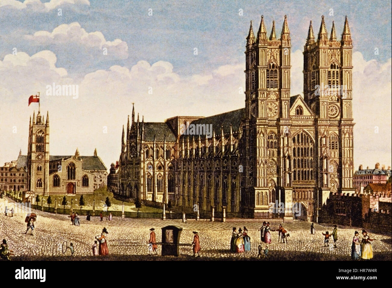 Thomas Hosmer Shepherds Gemälde der Westminster Abbey fängt die ikonische gotische Architektur des berühmten Londoner Wahrzeichens ein. Das Werk unterstreicht die Pracht und historische Bedeutung des Gebäudes und hebt seine architektonischen Details und seine religiöse Bedeutung hervor. Stockfoto