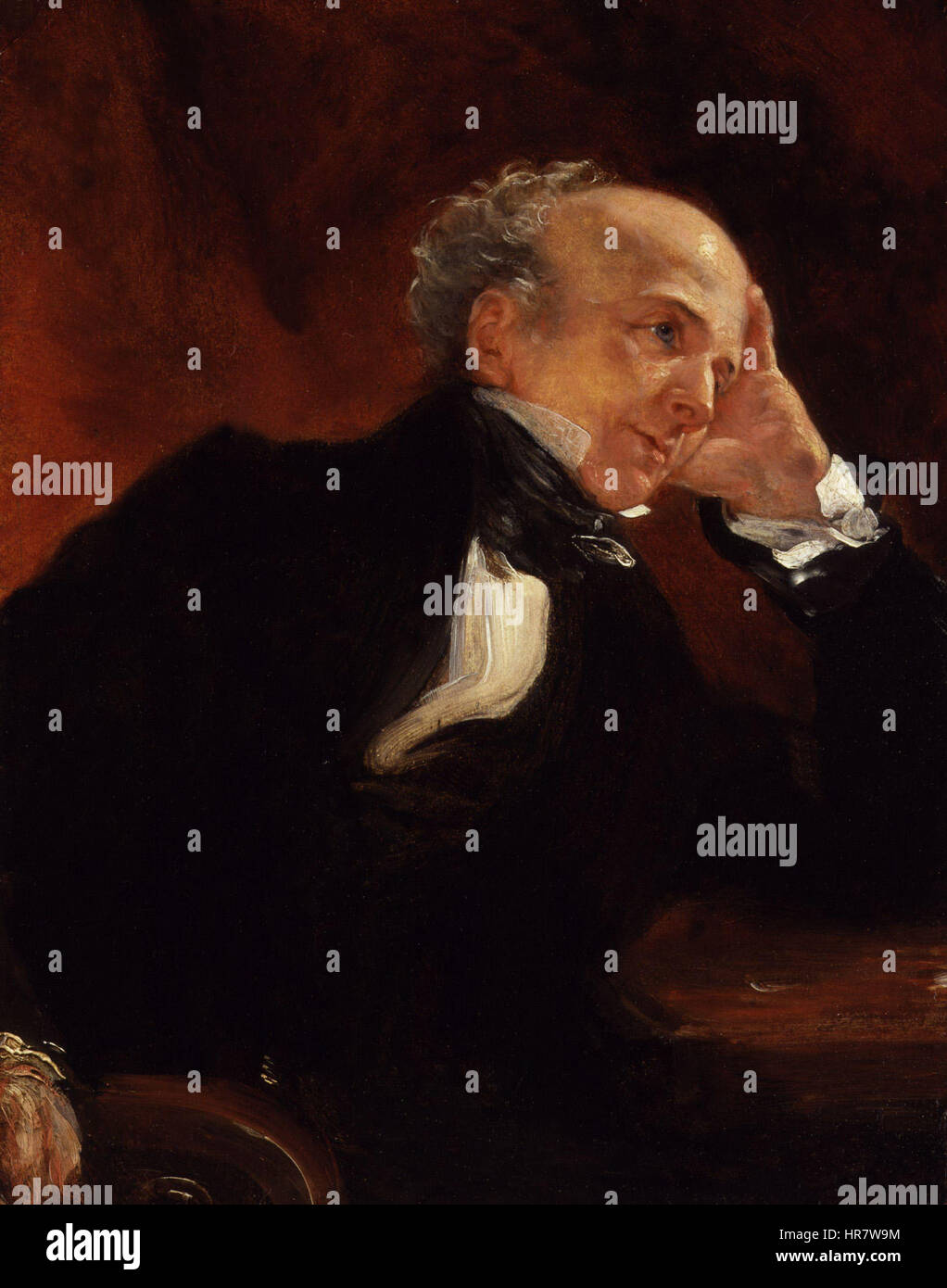 Dieses Porträt von John Partridge aus dem 19. Jahrhundert fängt Thomas Uwins ein und spiegelt die Fähigkeit des Künstlers wider, die Persönlichkeit und den Status seines Motivs darzustellen. Das Porträt zeigt eine detaillierte und komponierte Darstellung von Uwins, wobei besonders auf den Gesichtsausdruck geachtet wird. Stockfoto