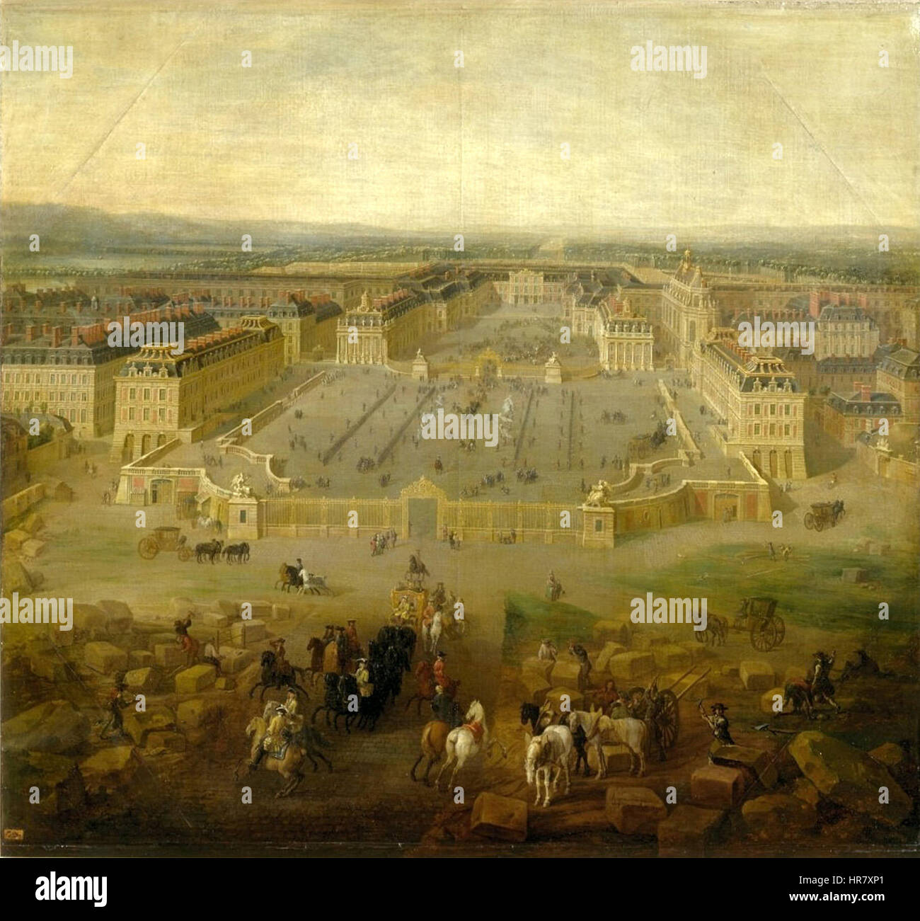 Pierre-Denis Martins Darstellung von Versailles fängt die Pracht und Eleganz des Schlosses während des französischen Barocks ein. Sein Werk hebt die architektonische Pracht und historische Bedeutung der königlichen Residenz hervor. Stockfoto