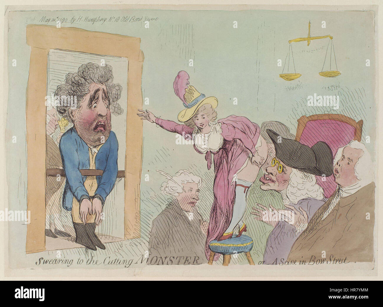 Schwören, das Schneiden Monster oder -eine Szene im Bow Street von James Gillray Stockfoto