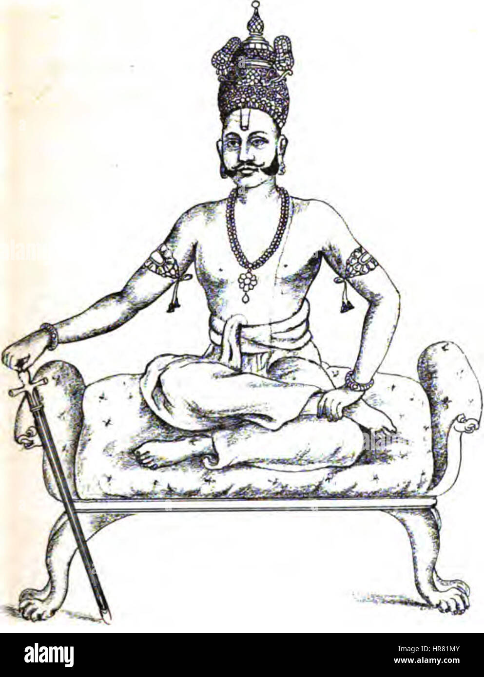 „Veera Kerala Vurmah“ ist eine historische Figur in der südindischen Geschichte, die für seine Rolle als Herrscher und Krieger gefeiert wird. Dieses Stück spiegelt die kulturelle Bedeutung der regionalen Führung im Kerala des 17. Jahrhunderts wider. Stockfoto