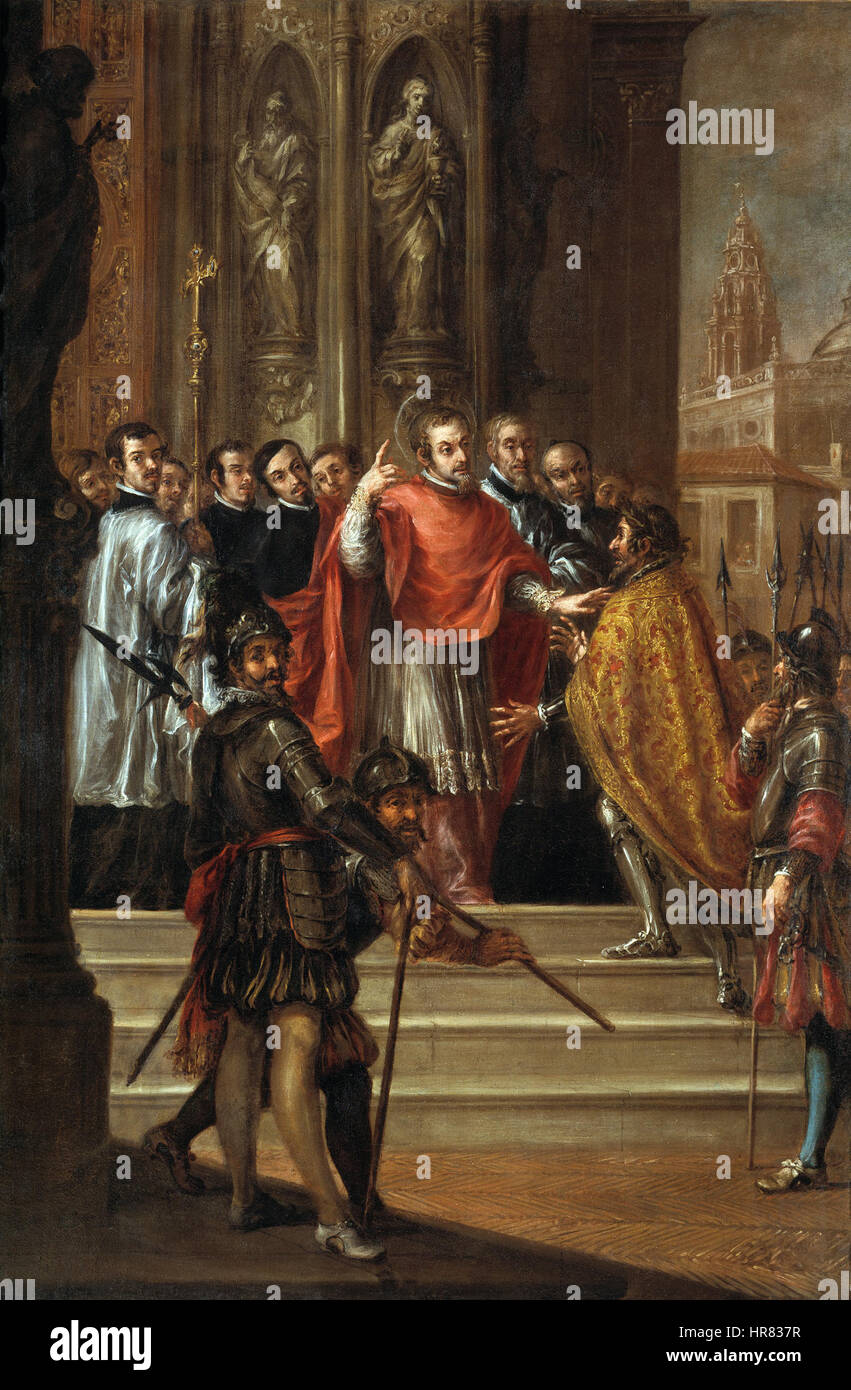 Valdés leal San Ambrosio y el Emperador Teodosio-prado Stockfoto