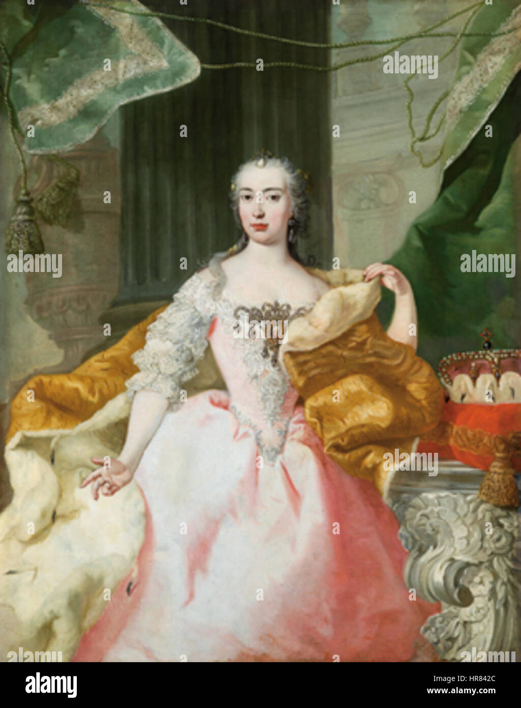 Dieses Porträt der jungen Maria Theresia fängt die Habsburger erzherzogin in ihren frühen Jahren ein und zeigt ihre königliche Kleidung und ihren edlen Status. Das Porträt betont ihre Zukunft als Schlüsselherrin der europäischen Geschichte. Stockfoto Dieses Porträt der jungen Maria Theresia fängt die Habsburger erzherzogin in ihren frühen Jahren ein und zeigt ihre königliche Kleidung und ihren edlen Status. Das Porträt betont ihre Zukunft als Schlüsselherrin der europäischen Geschichte. Stockfoto