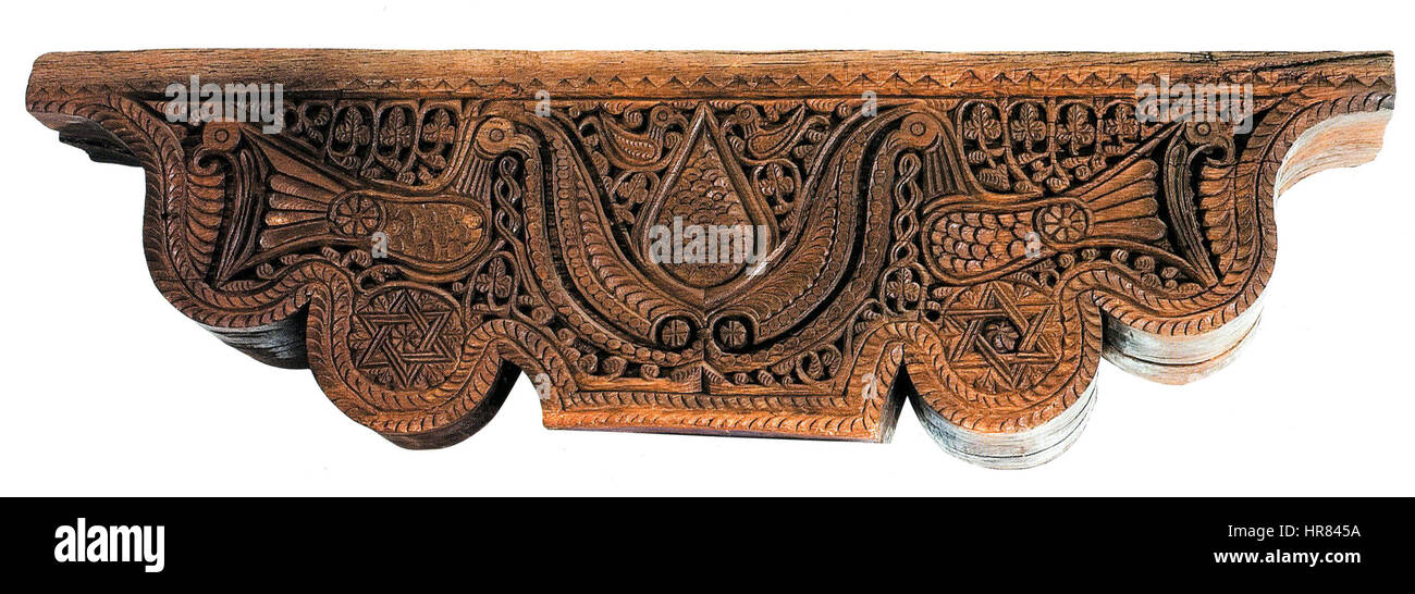 Hölzerne Klassifikationen, 9. Jahrhundert, Astvatsamayr Kirche des Araqeloc Klosters, Sevan, Geschichte Museum von Armenien, Nr. 227 Stockfoto