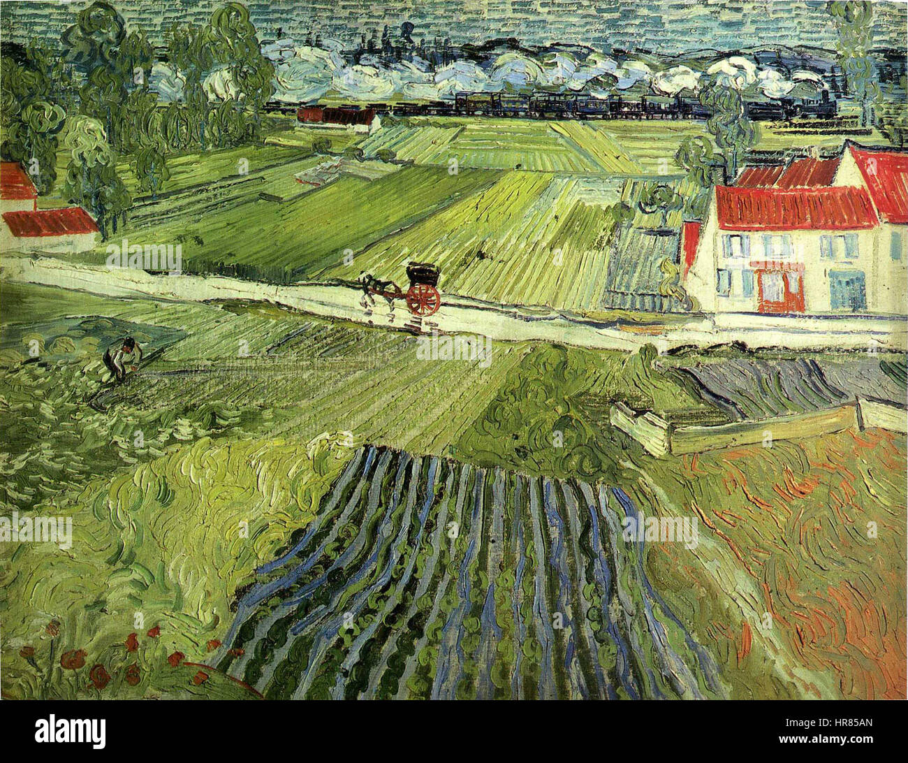 Van Gogh Landschaft mit Kutsche und Zug 1890 Stockfoto