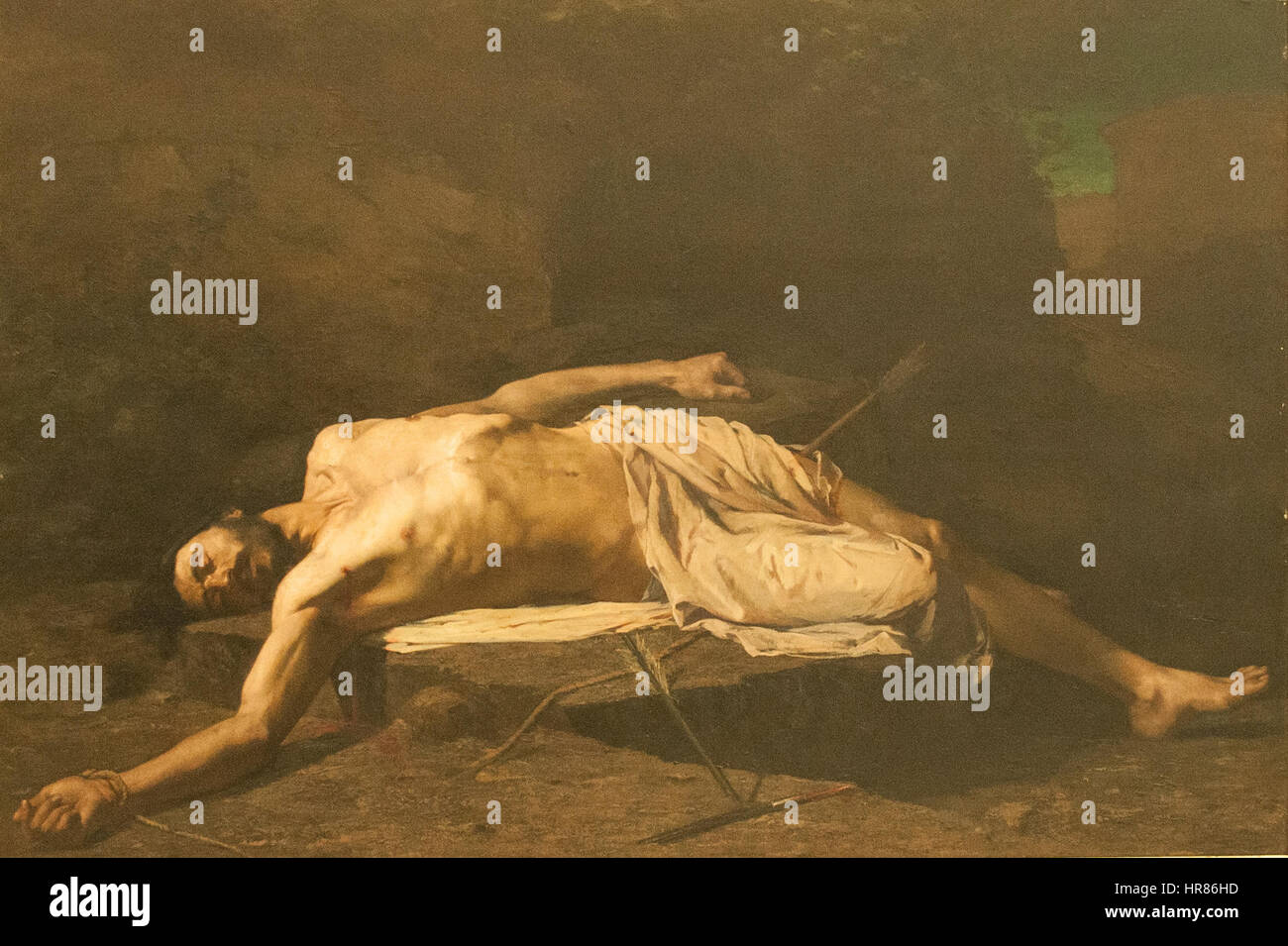 Der „Märtyrertod von St. Sebastian“ von Tytgadt ist eine ergreifende Darstellung des Martyriums von St. Sebastian. Das Gemälde zeigt das Leiden und den standhaften Glauben des heiligen mit dramatischen Farbkontrasten und emotionaler Intensität, die typisch für die barocke religiöse Kunst sind. Stockfoto