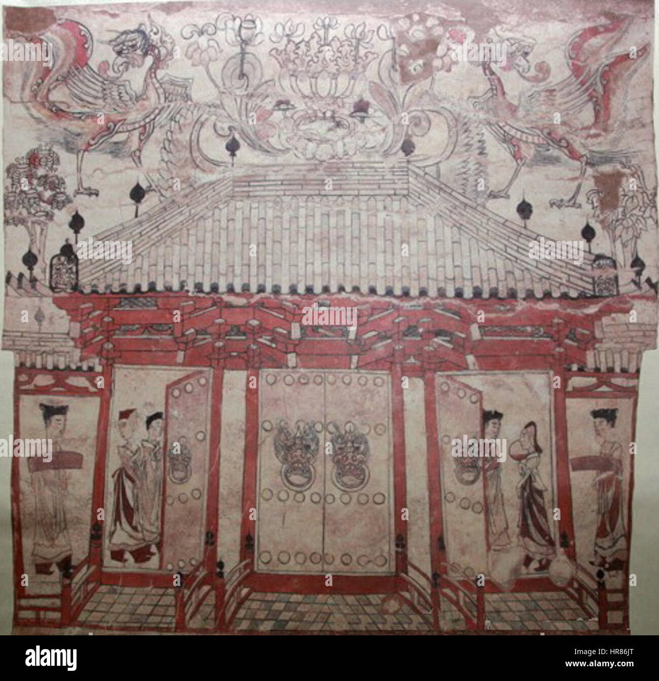 Grab der nördlichen Qi-Dynastie in Jiuyuangang, Xinzhou, Wandbild, Gebäude Stockfoto