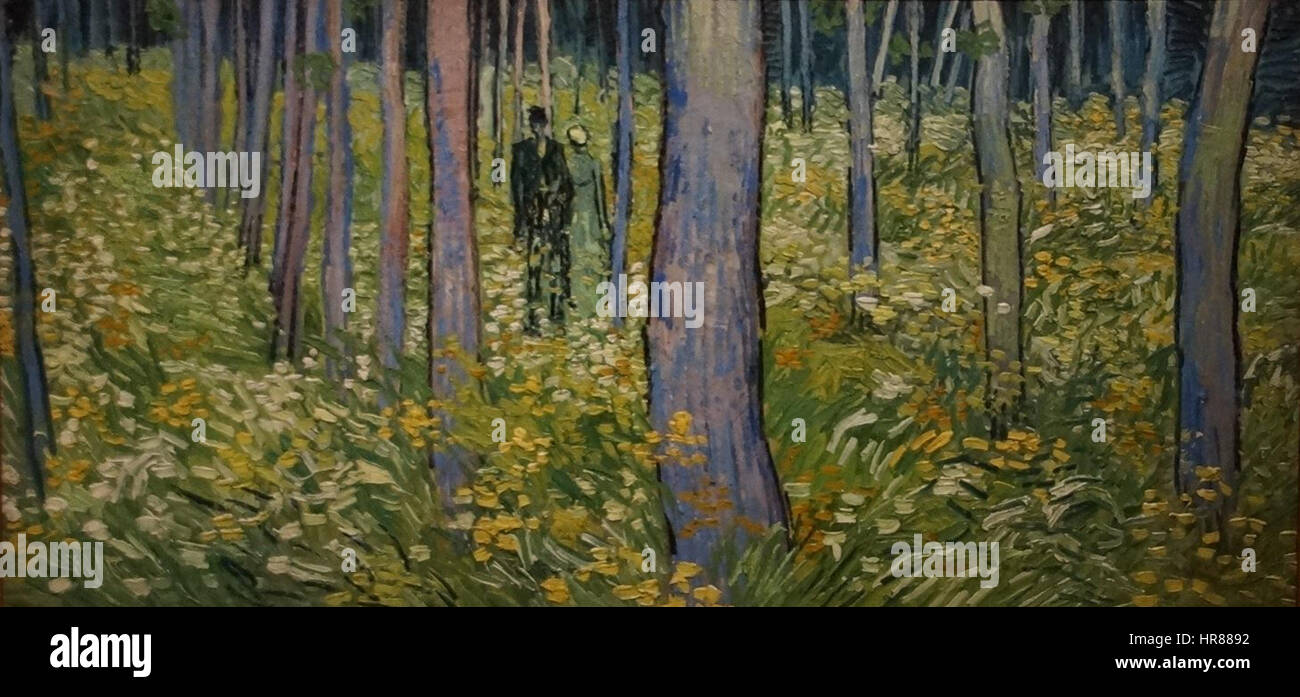 Unterholz mit zwei Figuren, ein Gemälde von Vincent van Gogh, einem niederländischen Postimpressionisten, entstanden im Juni 1890 in Auvers. Stockfoto