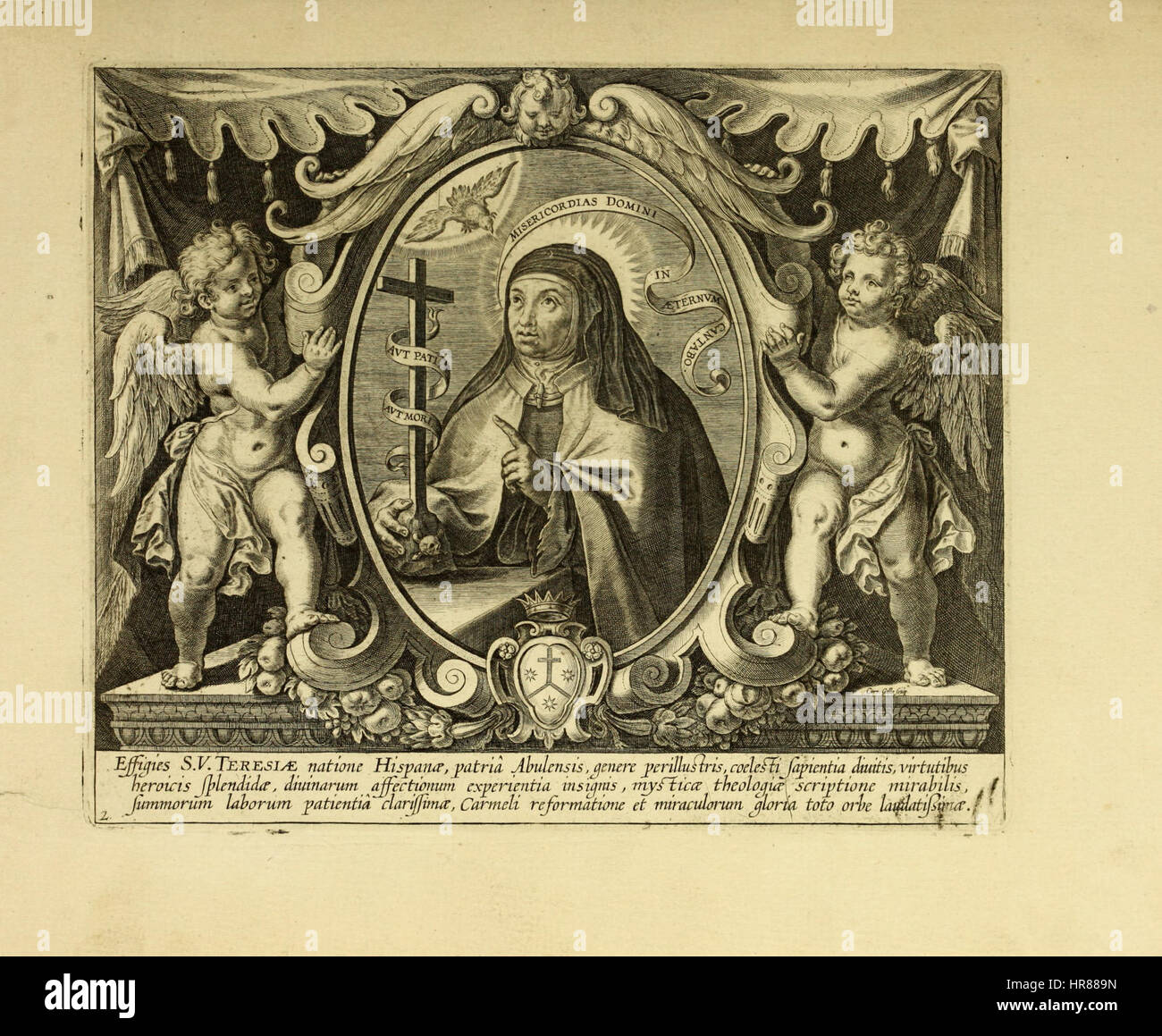 „Vita S Virginis Teresiae a Iesu“ bezieht sich auf das Leben der heiligen Teresa von Jesus, eine bedeutende Figur in der katholischen Geschichte. Diese Arbeit spiegelt oft ihre spirituelle Reise, ihre religiöse Bedeutung und ihre Beiträge zum Karmeliterorden wider. Der Text erforscht ihre Mystik, Hingabe und den Einfluss ihrer Arbeit auf den katholischen Glauben. Stockfoto