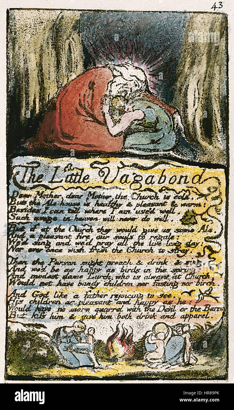 Lieder der Unschuld und von Erfahrung, kopieren L, 1795 (Yale Center for British Art) Objekt 43-45 die kleine Vagabond Stockfoto