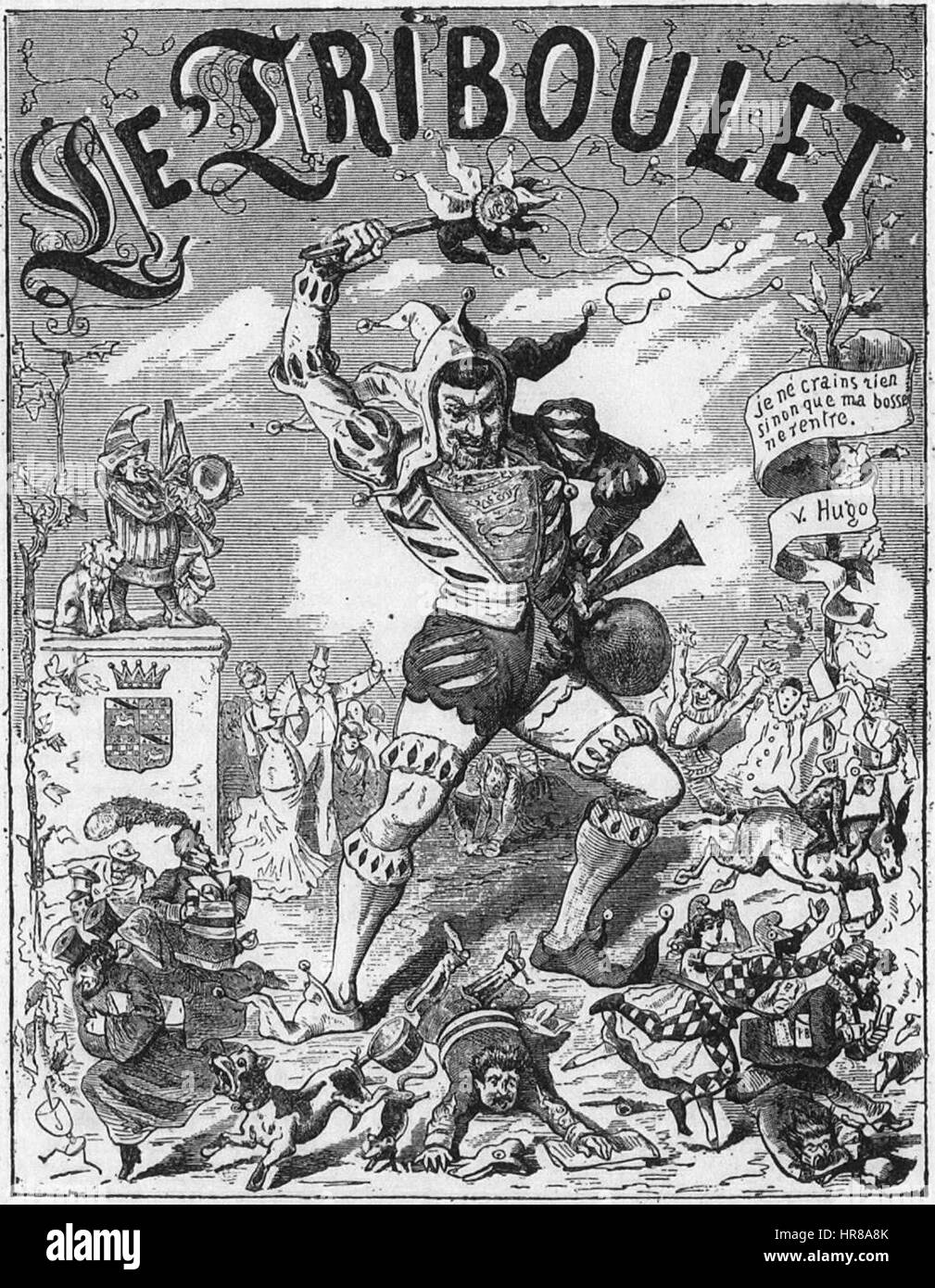 „Triboulet titre“ bezieht sich auf eine komödiantische Performance oder eine Figur aus dem französischen Theater, die von J. blass geschaffen wurde. Das Werk fängt das Wesen des Humors und satirischen Kommentars ein, wobei Triboulet eine bekannte Figur in der französischen Komödiantik ist. Stockfoto