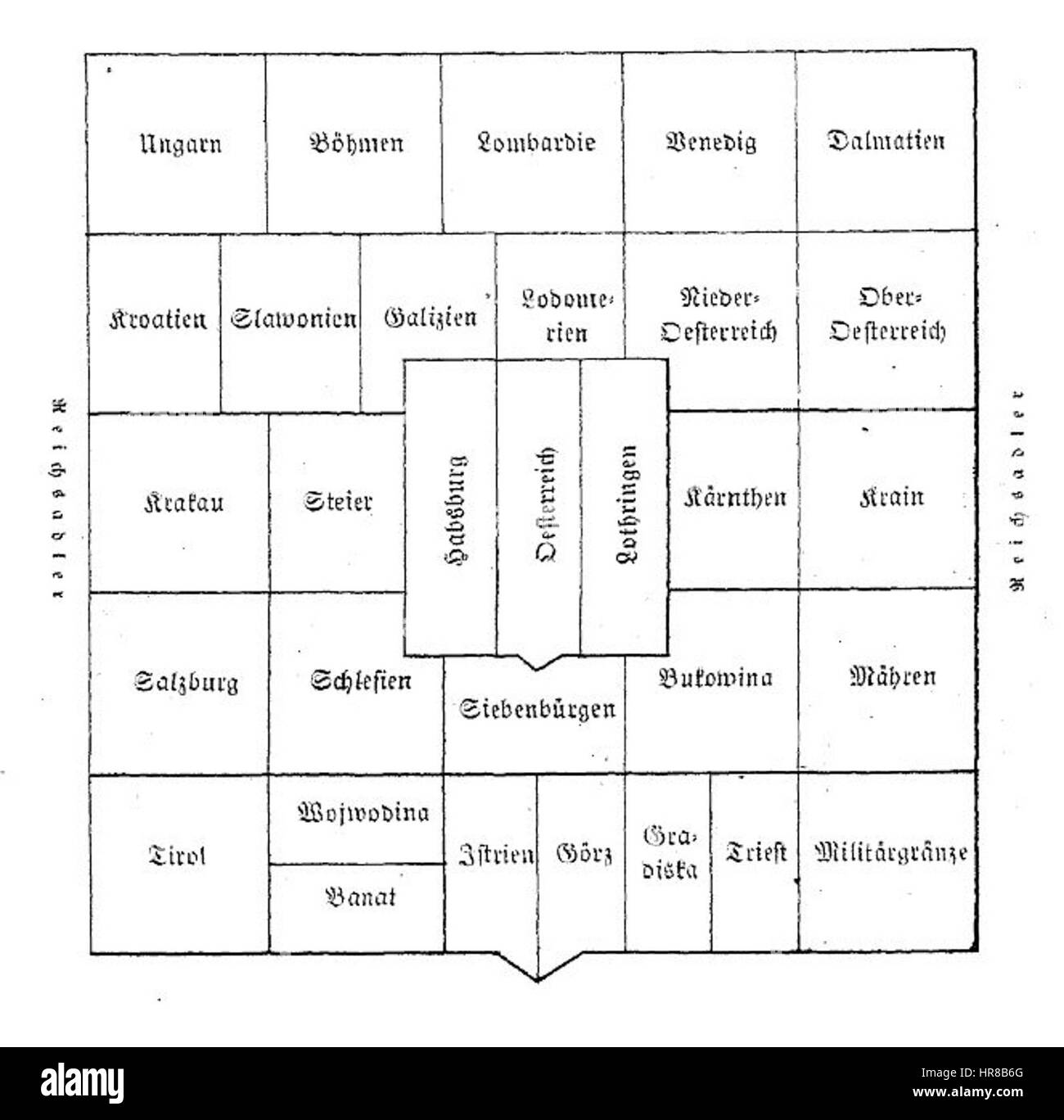 "Vol6 MittleresWappen" ist ein heraldisches Bild, das ein bürgerliches Wappen darstellt. Das Emblem betont Symbole der Familie, des Erbes und der Abstammung, typisch für heraldische Traditionen in der europäischen Heraldik. Stockfoto