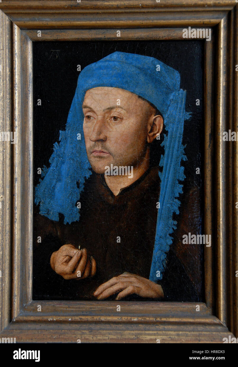 Van Eyck-Sendelbinde ist ein Gemälde aus dem frühen 15. Jahrhundert, das Jan van Eyck zugeschrieben wird. Dieses Stück, das für seine Beherrschung von Licht und Realismus bekannt ist, demonstriert van Eycks Können bei der Aufnahme detaillierter Texturen und lebensechter Bilder. Stockfoto