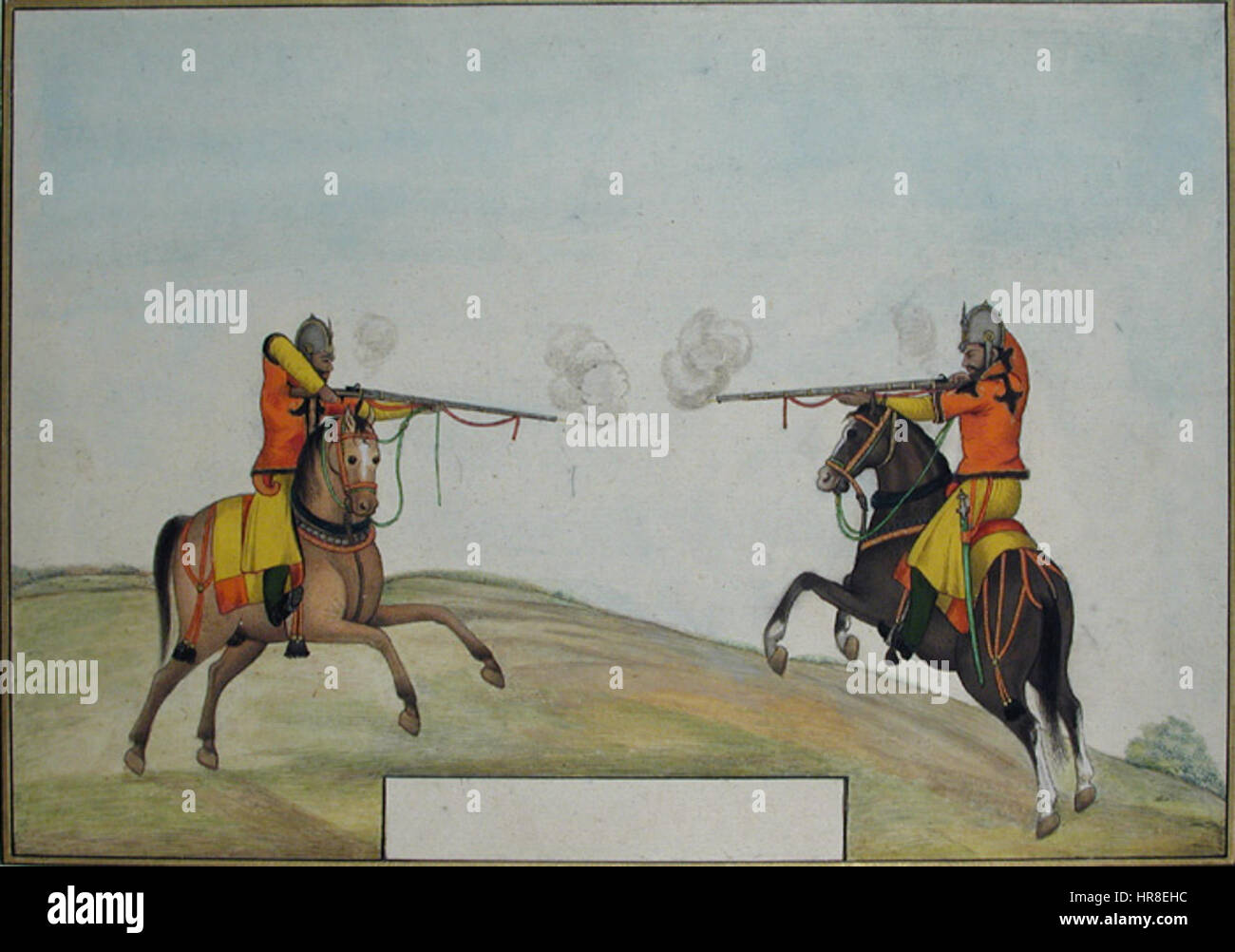 Zwei berittene Soldaten, die Austausch von Gewehr Feuer (6124599149) Stockfoto