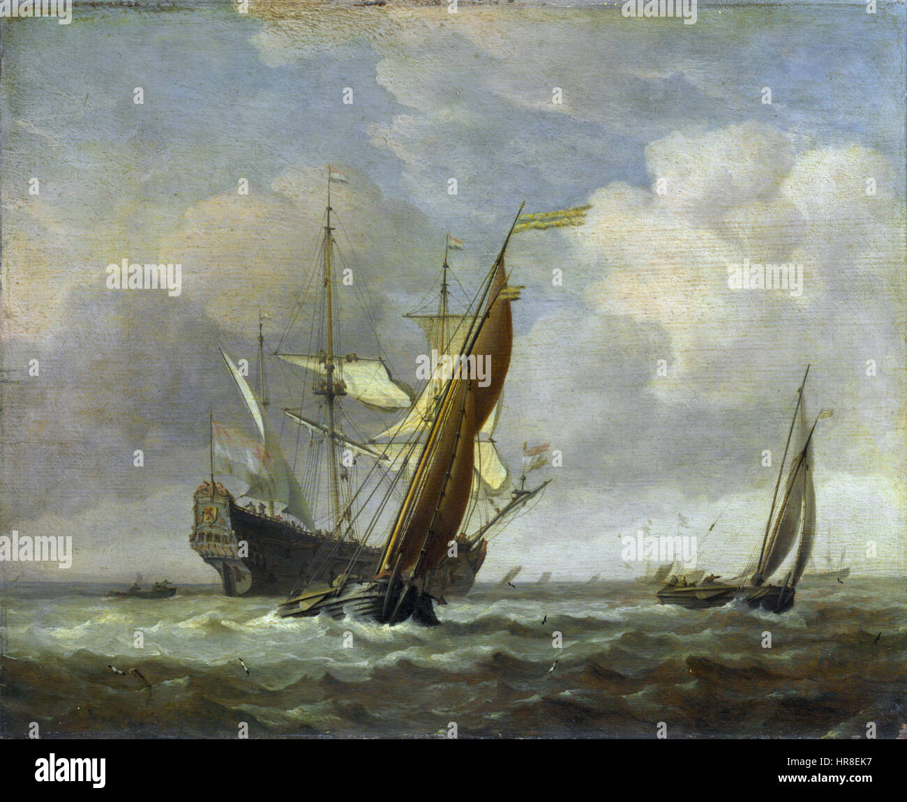 Willem van de Velde II - zwei kleine Schiffe und einem holländischen Kriegsschiff in einer Brise Stockfoto
