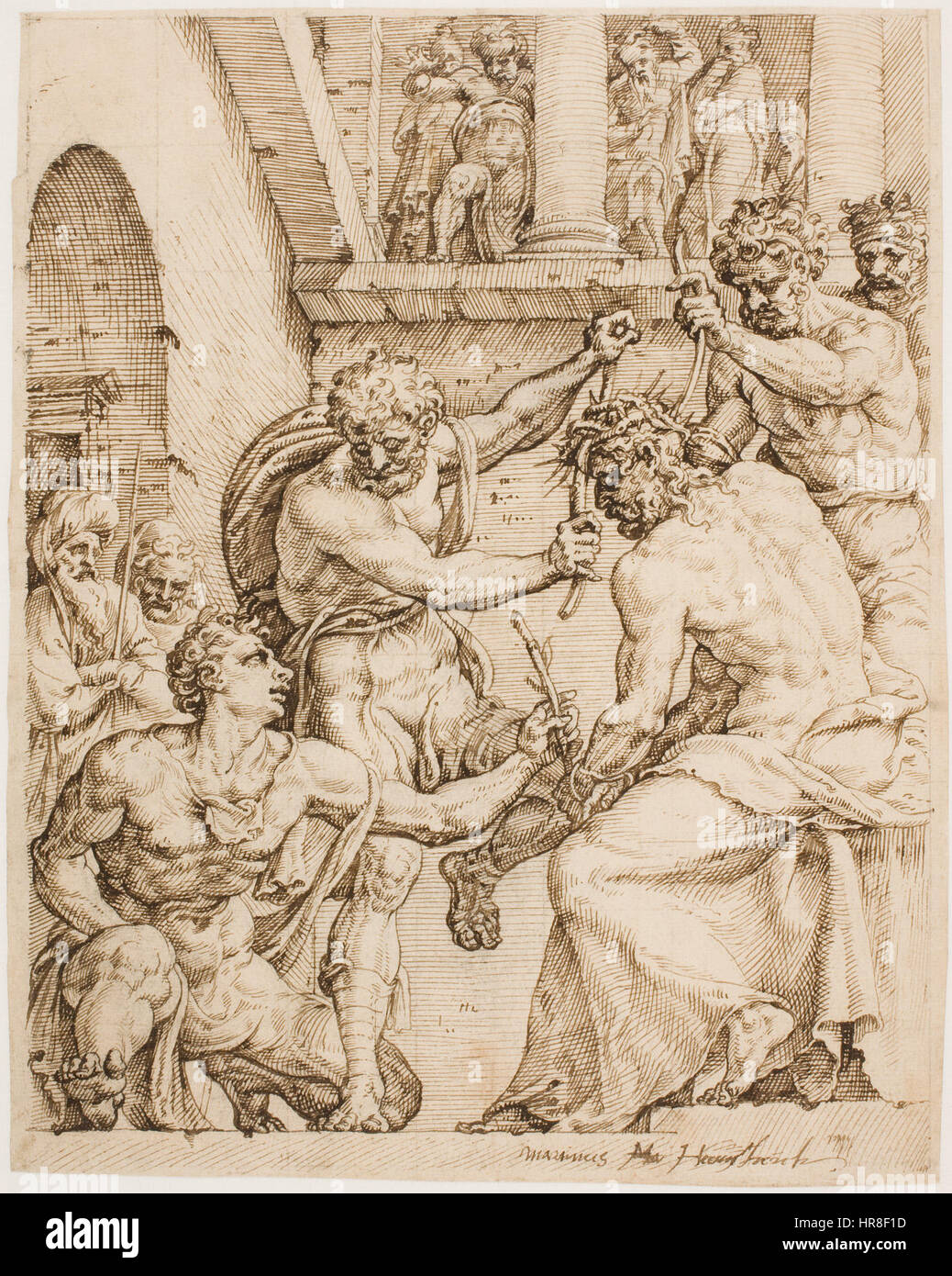 Tornekroningen ist ein Begriff, der sich auf die mittelalterliche Tradition der Krönung mit einer Dornenkrone bezieht, wahrscheinlich eine symbolische Geste, die bei Ritualen oder religiösen Zeremonien verwendet wird. Der Begriff kann sich auch auf die künstlerische Darstellung dieser Praxis beziehen, die den historischen und kulturellen Kontext des mittelalterlichen Europas erfasst. Stockfoto