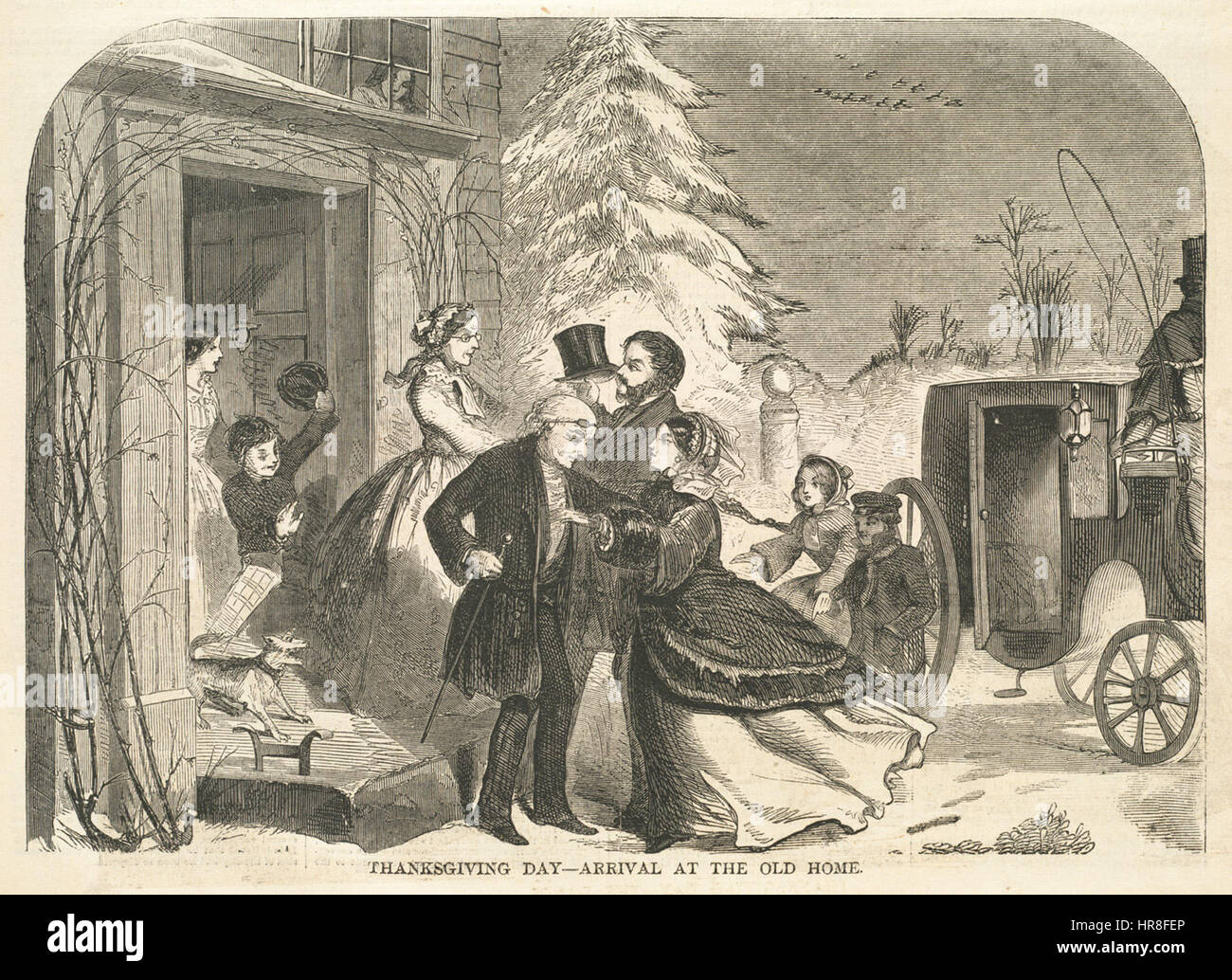 Thanksgiving-Tag - Ankunft in der alten Heimat (Boston Public Library) Stockfoto