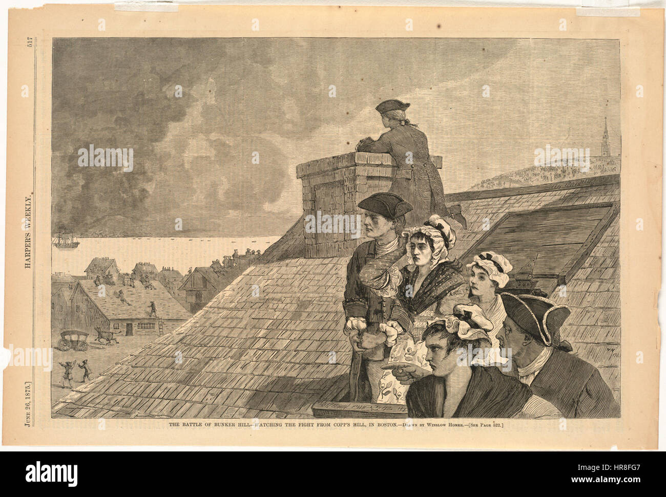 Die Schlacht von Bunker Hill--beobachten den Kampf von Copp es Hill in Boston (Boston Public Library) Stockfoto