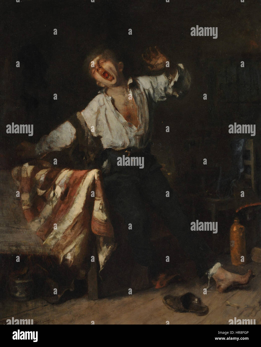 Gähnende Lehrling Stockfoto