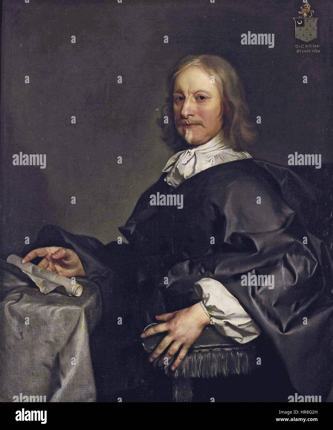 Gilbert Soests Porträt von William Strode, einer prominenten Persönlichkeit aus dem 17. Jahrhundert, fängt das würdevolle Verhalten und den Stil dieser Zeit ein. Das Werk zeigt Soests Meisterschaft in der Darstellung von Individuen mit Realismus und Liebe zum Detail. Stockfoto