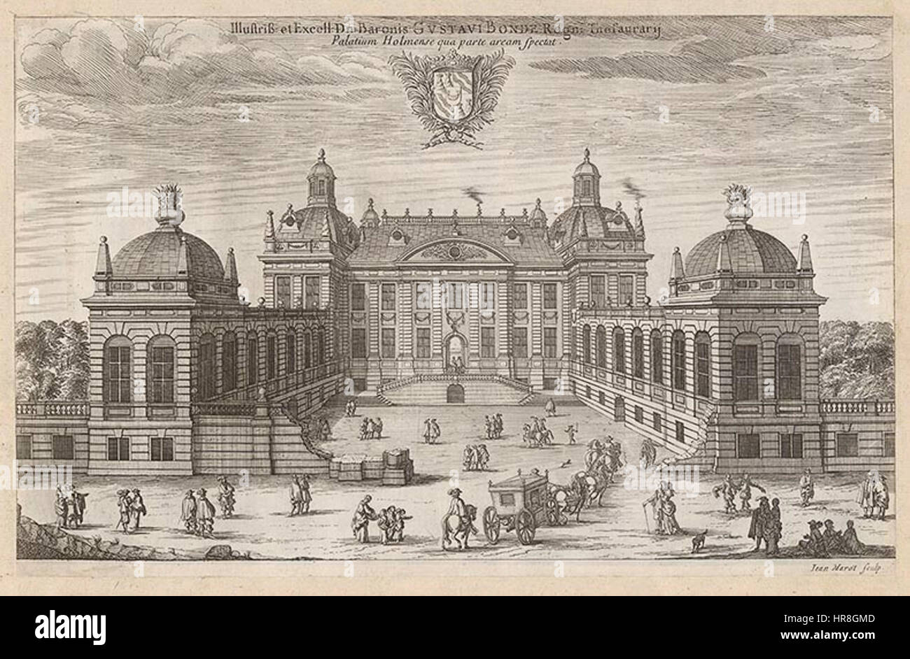 „Suecia 1-041; Bondeska palatset 1668“ ist eine historische Illustration des Bondeska-Palastes in Schweden aus dem Jahr 1668. Das Kunstwerk spiegelt die Architekturstile der damaligen Zeit wider und dient als visuelle Aufzeichnung der schwedischen Geschichte. Stockfoto