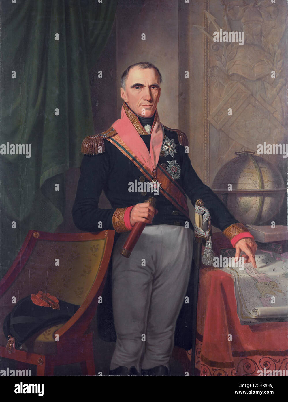 Das Porträt von Theodorus Frederik van Capellen, einem bemerkenswerten niederländischen Politiker, zeigt sein würdevolles Verhalten. Das Gemälde unterstreicht seine Rolle in der niederländischen Politik im 18. Jahrhundert und greift seine formale Kleidung und seinen maßgeblichen Ausdruck auf. Stockfoto