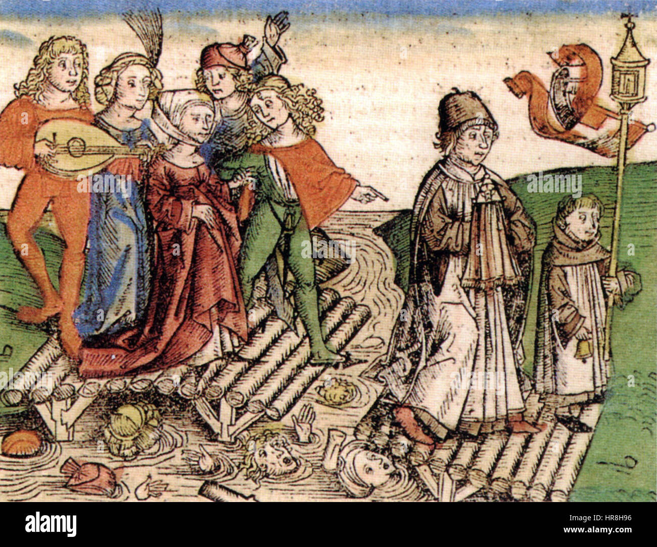 Weltkronik, Hartmann Schedel (1493), mediierende Maas-Brücke bei Maastricht im Jahre 1275 Stockfoto